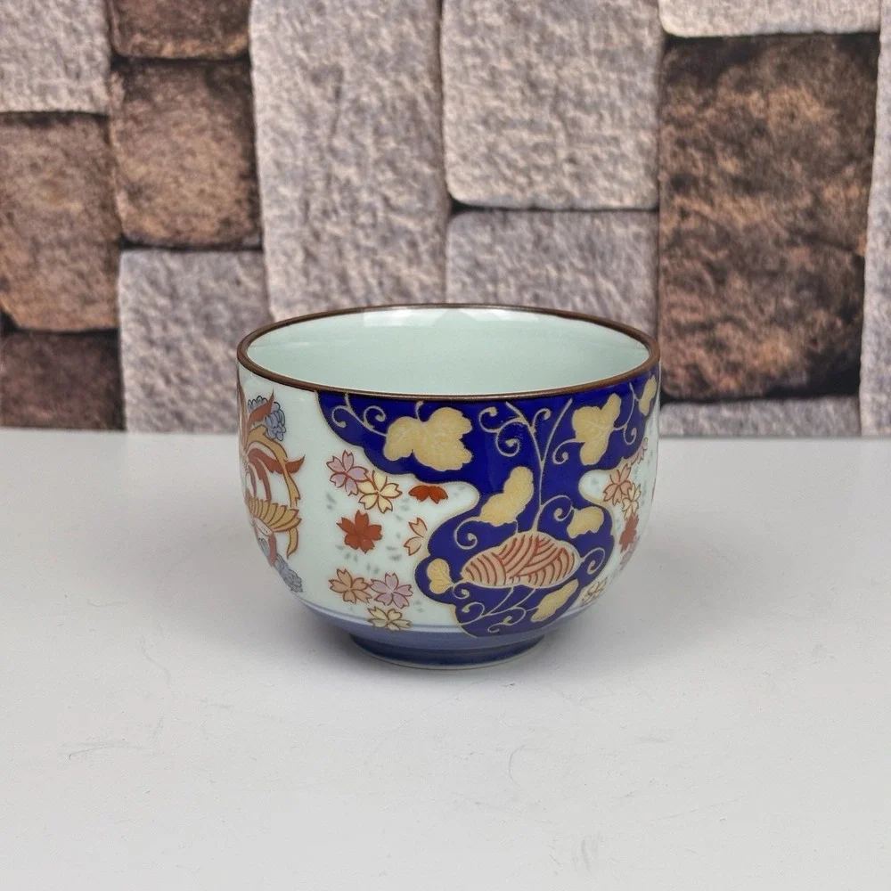 Arita Ware‎ Porcelain Teapot & Cup Flower Flow Blue & Gold Japan Very Good Cond
